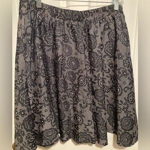 NEW Magazine Womens Large Skirt Floral Lace Black White ModCloth Circle Silk